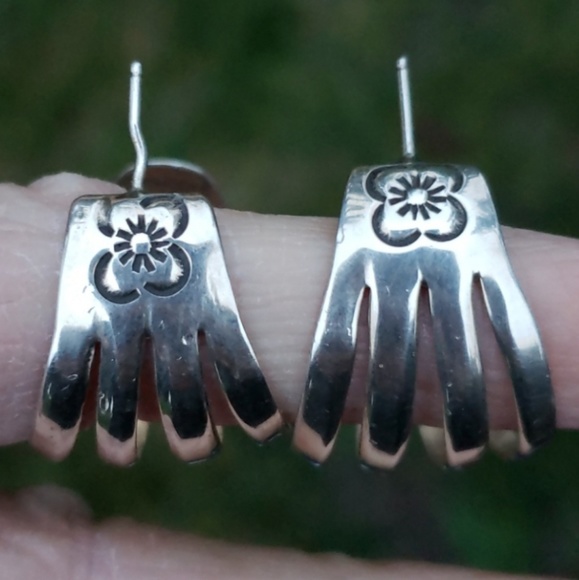 Vintage Jewelry - Sterling Silver Hoop Earrings Native American